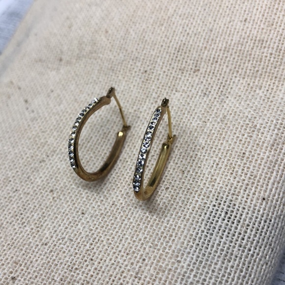 Vintage SLC 14k GF sterling silver hoop earrins crystal - Picture 6 of 8